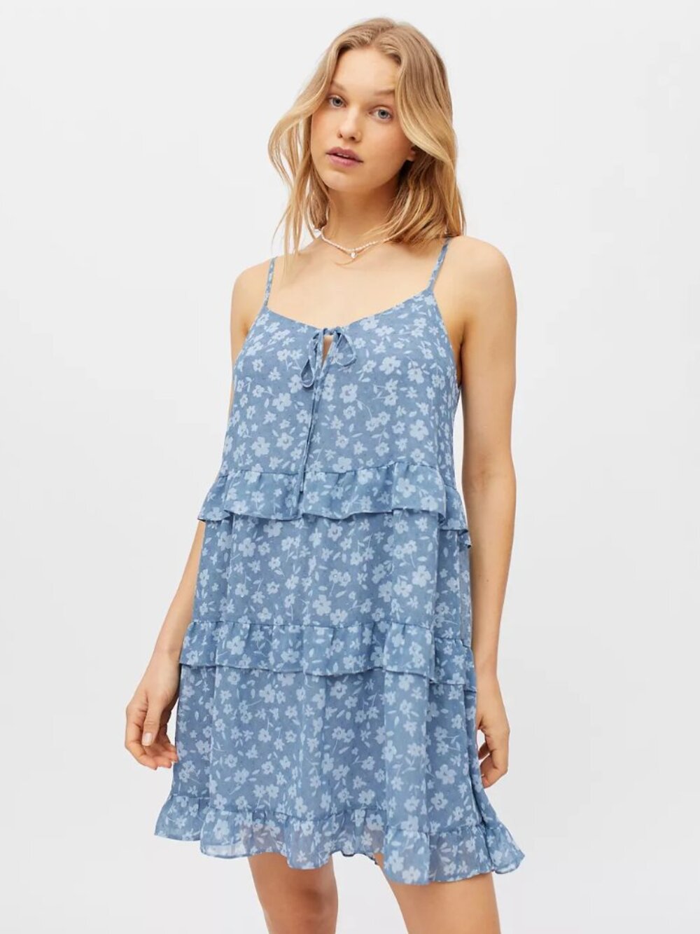Dress Forum Tie-Front Tiered Mini Dress Chiffon Ruffle Floral Summer Size L